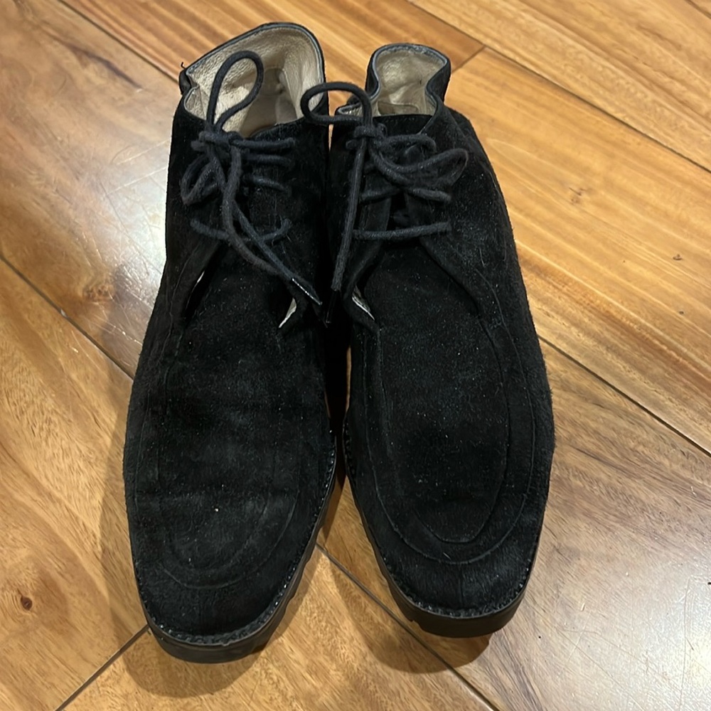 HGA Black Leather Suede Lace Up Boots